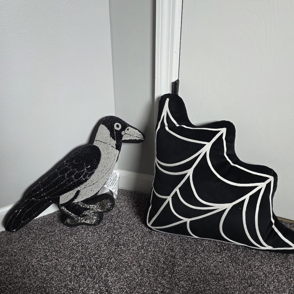 Halloween goth spiderweb raven throw pillows bundle. - Picture 1 of 2